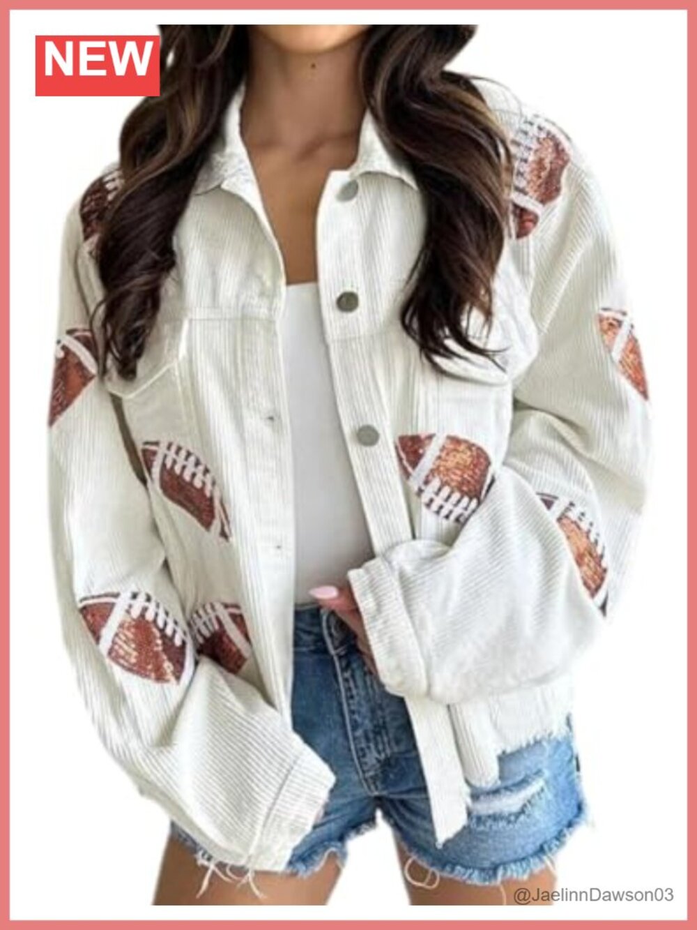SeekMe Cropped Football Corduroy Sequin Rugby Patched Shacket